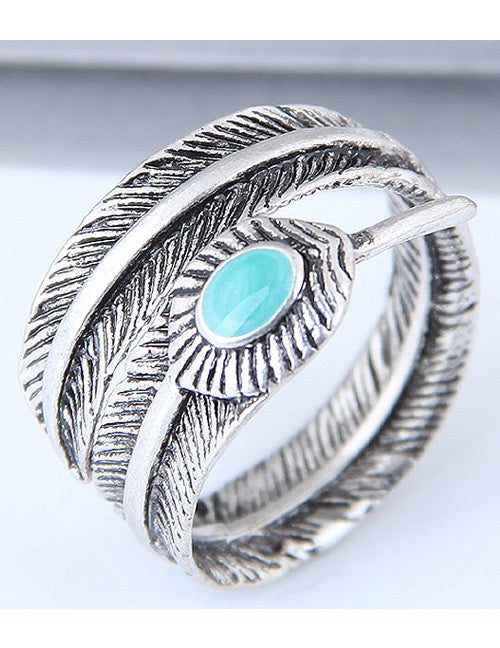 AR17 Silver Feather Adjustable Ring - Iris Fashion Jewelry