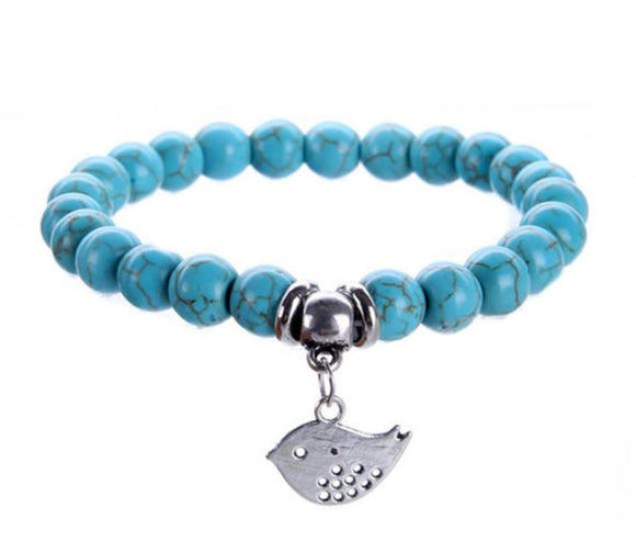 B1061 Turquoise Crackle Stone Bird Bracelet - Iris Fashion Jewelry