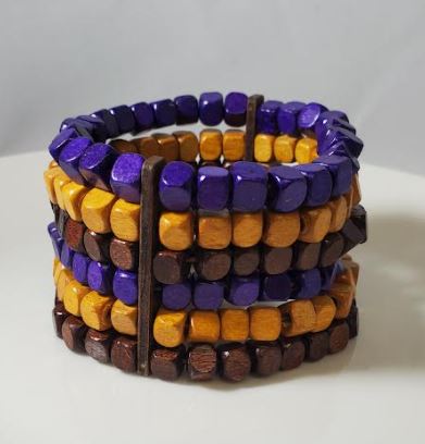 B1016 Purple & Brown Square Wooden Bead Bracelet - Iris Fashion Jewelry