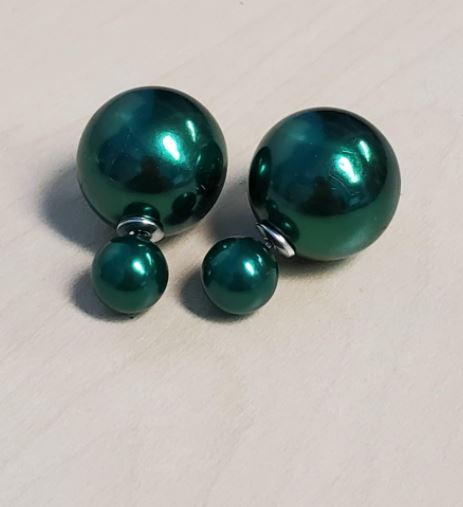 *E1218 Green Pearlized Double Ball Earrings - Iris Fashion Jewelry