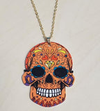N1676 Orange Sugar Skull Acrylic Long Necklace with FREE Earrings - Iris Fashion Jewelry
