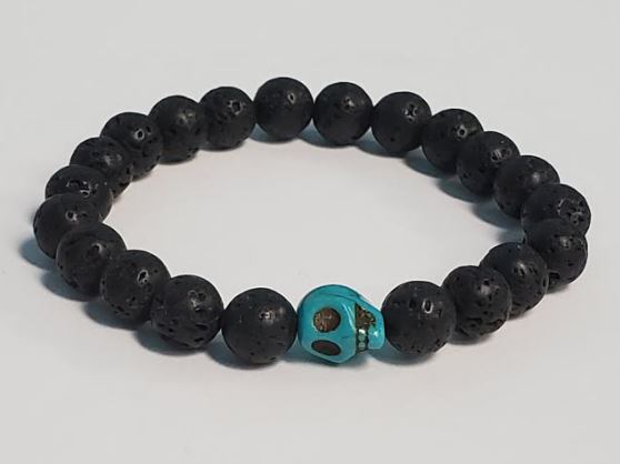 B480 Black Lava Stone Turquoise Skull Bead Bracelet - Iris Fashion Jewelry
