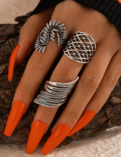 RS63 Silver Color 3 Piece Ring Set - Iris Fashion Jewelry