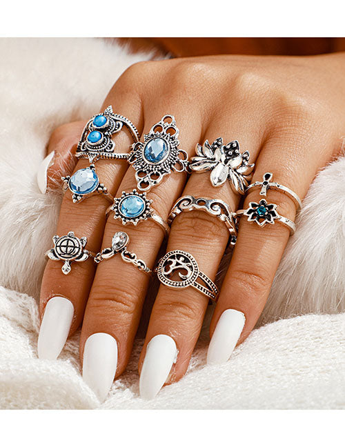 RS71 Silver Color 11 Piece Ring Set - Iris Fashion Jewelry