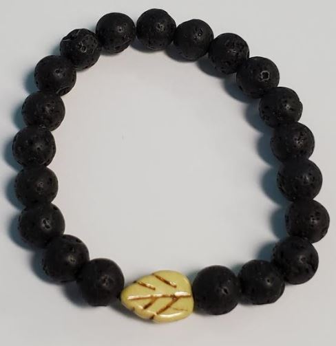 B207 Black Lava Stone Pale Yellow Leaf Bead Bracelet - Iris Fashion Jewelry