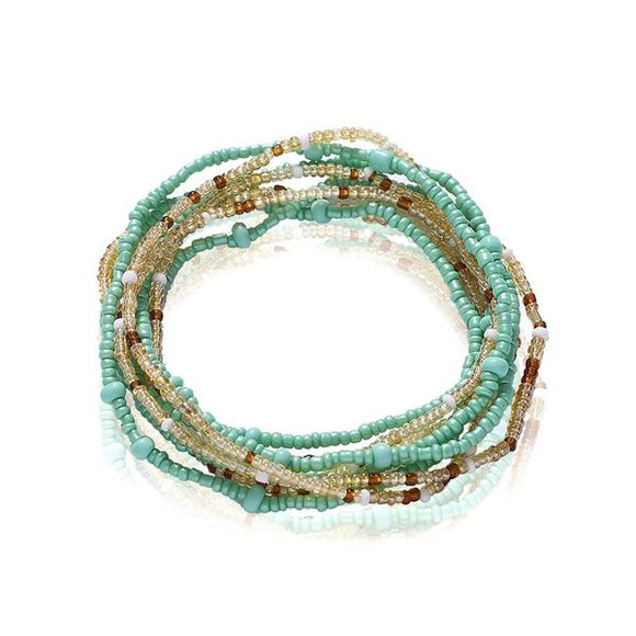 B87 Mint Green & Gold Seed Bead Layered Bracelet - Iris Fashion Jewelry