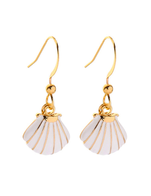 E473 Gold White Baked Enamel Seashell Earrings - Iris Fashion Jewelry
