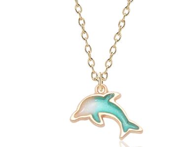 L71 Gold Green Glitter Dolphin Necklace FREE EARRINGS - Iris Fashion Jewelry