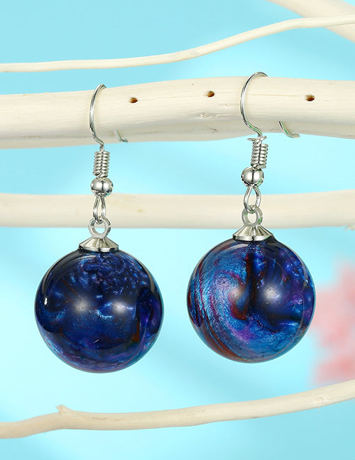 E1757 Silver Blue Galaxy Ball Earrings - Iris Fashion Jewelry