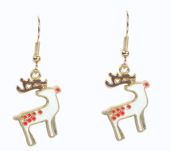 Z124 Gold White Reindeer Earrings - Iris Fashion Jewelry