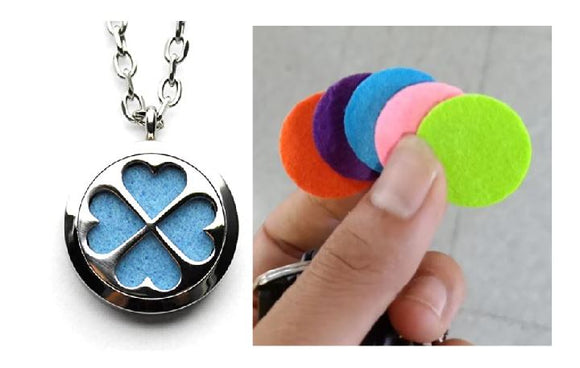 N993 Silver 4 Hearts Clover Essential Oil Necklace with FREE Earrings PLUS 5 Different Color Pads - Iris Fashion Jewelry