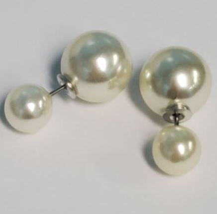 *E679 Off White Pearl Double Ball Earrings - Iris Fashion Jewelry