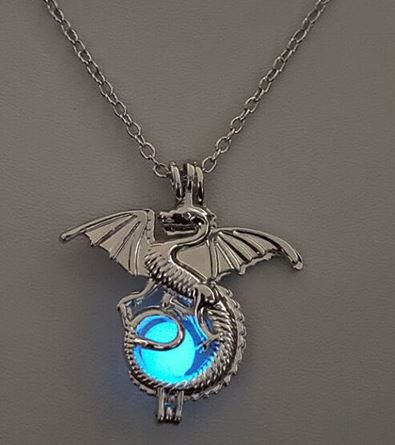 N1695 Silver Glow in the Dark Dragon Necklace with FREE EARRINGS - Iris Fashion Jewelry