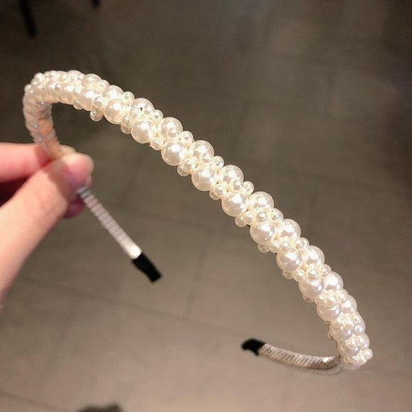 H437 Silver White Spiral Pearl Hair Band - Iris Fashion Jewelry