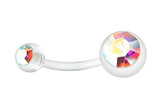 P26 Silver Double Ball Iridescent Gemstone Belly Button Ring - Iris Fashion Jewelry