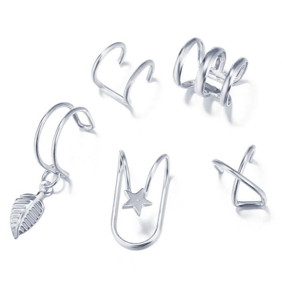 E603 Silver Ear Cuff Earring Set 5 Piece - Iris Fashion Jewelry