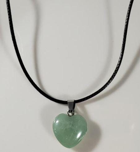 N1534 Green Heart Natural Quartz Stone on Leather Cord Necklace with FREE Earrings - Iris Fashion Jewelry