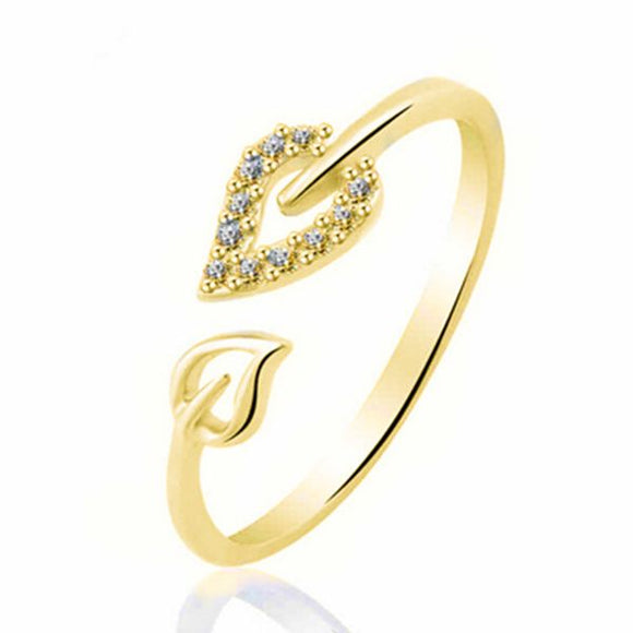TR60 Gold with Rhinestone Leaf Toe Ring - Iris Fashion Jewelry