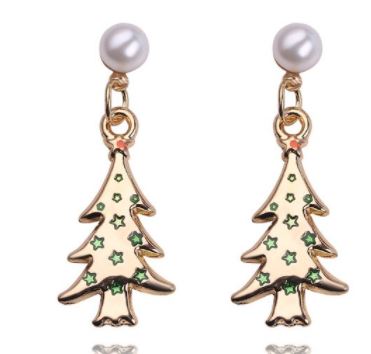 Z118 Gold Christmas Tree with Pearl Earrings - Iris Fashion Jewelry