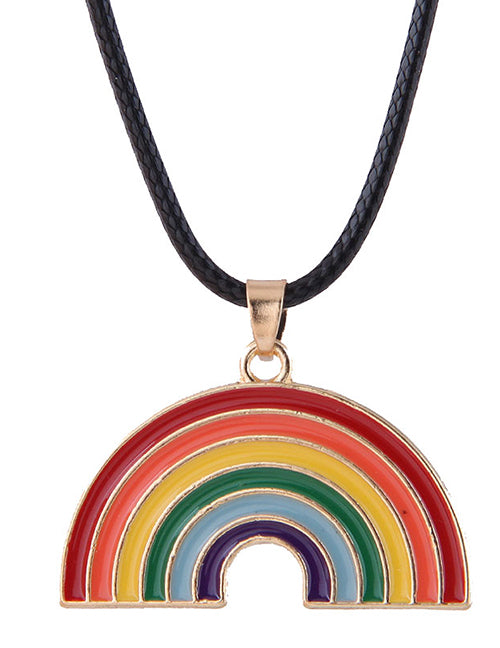 N43 Gold Rainbow Leather Cord Necklace with FREE Earrings - Iris Fashion Jewelry