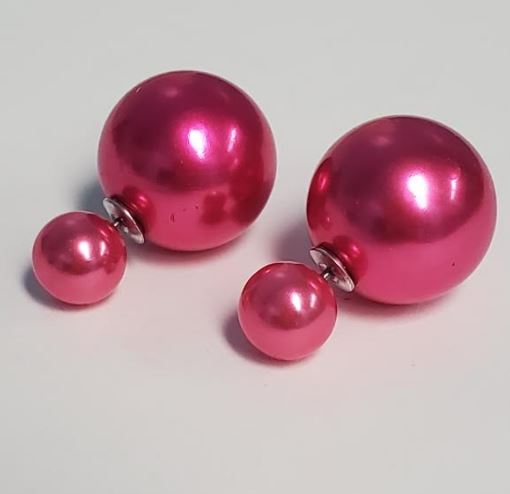 *E111 Pearlized Hot Pink Double Ball Earrings - Iris Fashion Jewelry