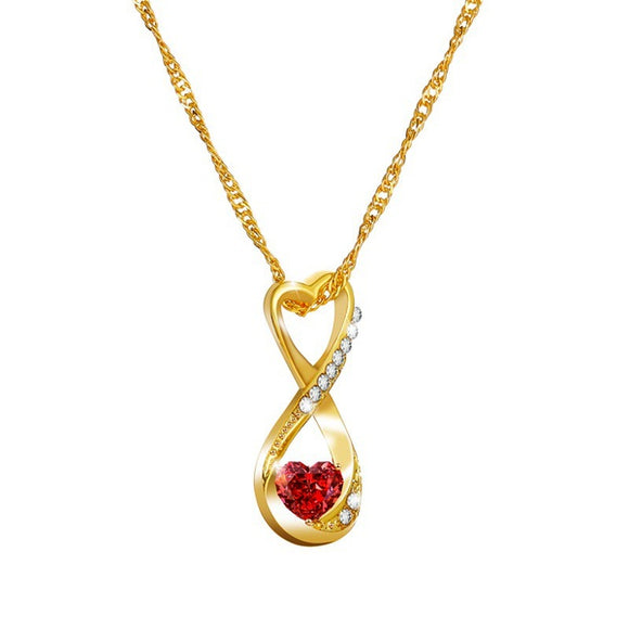 N309 Gold Heart & Infinity Red Gemstone Necklace with FREE Earrings - Iris Fashion Jewelry