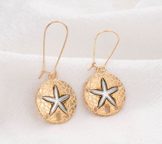 E789 Gold Silver Sand Dollar Dangle Earrings - Iris Fashion Jewelry