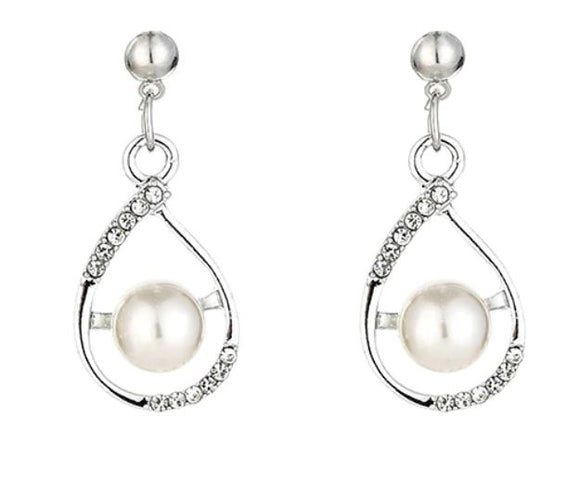 E751 Silver Rhinestone Pearl Earrings - Iris Fashion Jewelry