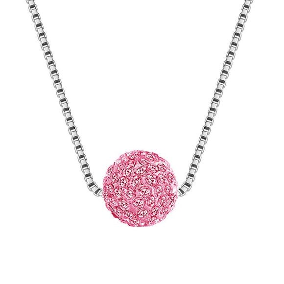 N1199 Silver Light Pink Rhinestone Covered Ball Necklace with FREE Earrings - Iris Fashion Jewelry
