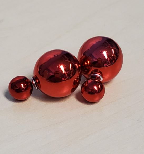 *E30 Red Double Ball Earrings - Iris Fashion Jewelry