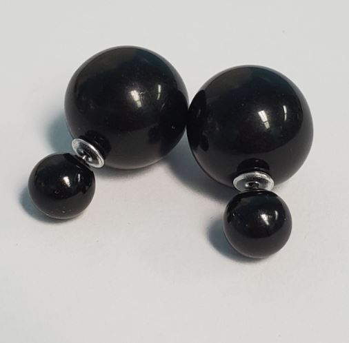 *E112 Black Double Ball Earrings - Iris Fashion Jewelry