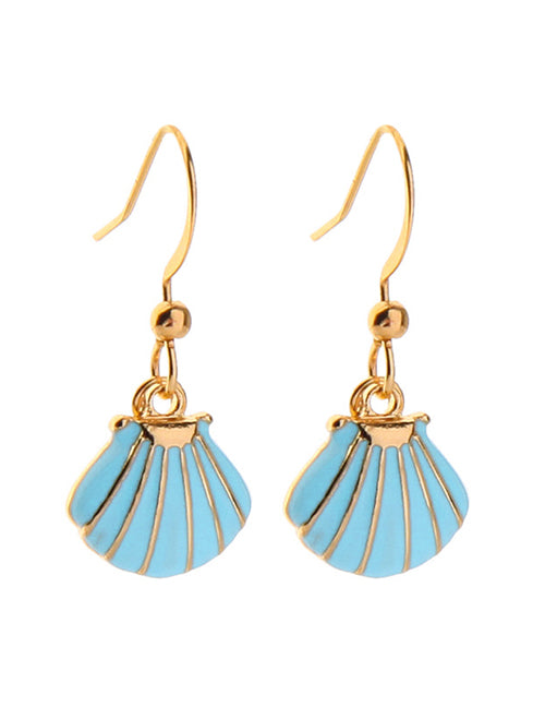 E407 Gold Light Blue Baked Enamel Seashell Earrings - Iris Fashion Jewelry