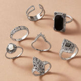 RS68 Silver Color 7 Piece Ring Set - Iris Fashion Jewelry