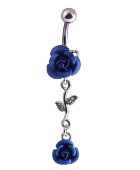 P29 Silver Royal Blue Rose Belly Button Ring - Iris Fashion Jewelry