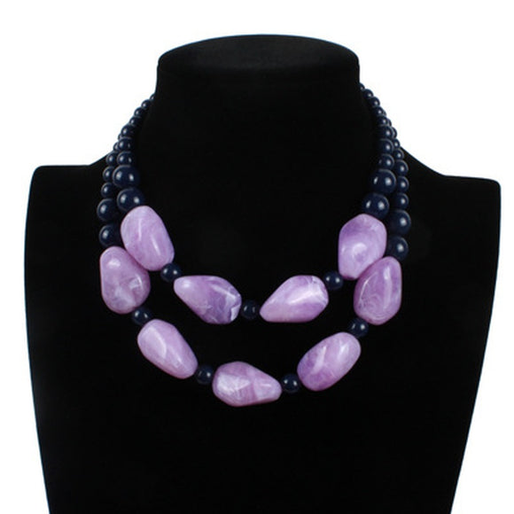 N1154 Navy Blue Bead Lavender Stone Necklace with FREE Earrings - Iris Fashion Jewelry