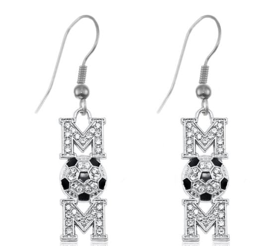E571 Silver Soccer Mom Gemstone Dangle Earrings - Iris Fashion Jewelry