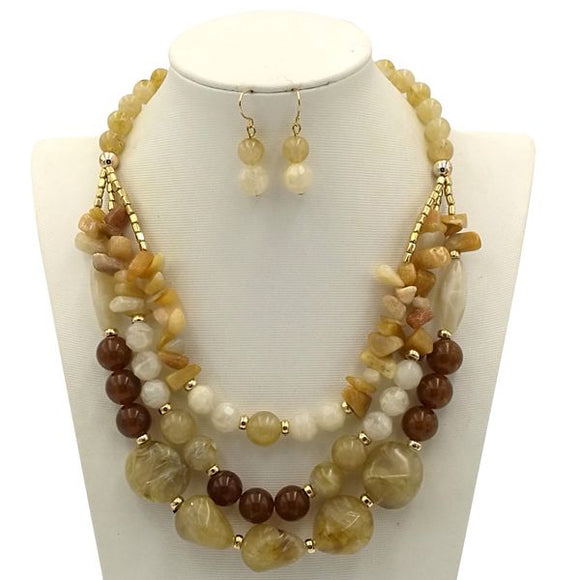 N2020 Beige & Brown Stone Look Necklace with FREE Earrings - Iris Fashion Jewelry