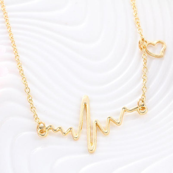 N1403 Gold Heartbeat Pulse Necklace with FREE Earrings - Iris Fashion Jewelry