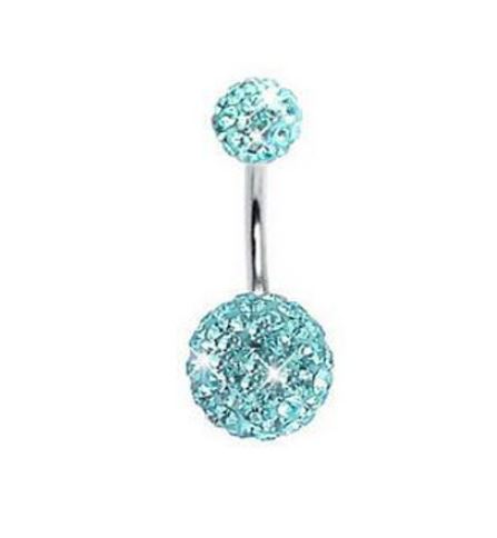 P130 Silver Double Ball Light Blue Gems Belly Button Ring - Iris Fashion Jewelry