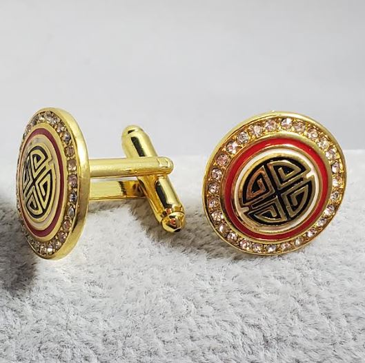 AZ74 Gold Red Accent Rhinestone Cufflinks - Iris Fashion Jewelry