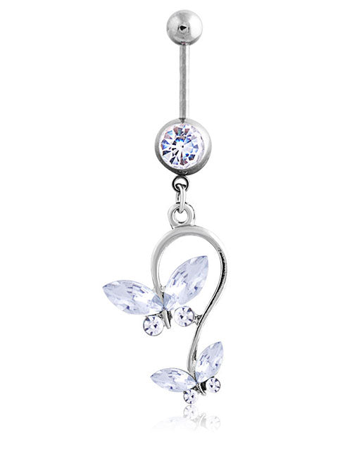 P102 Silver Crystal Rhinestone Butterfly Belly Button Ring - Iris Fashion Jewelry
