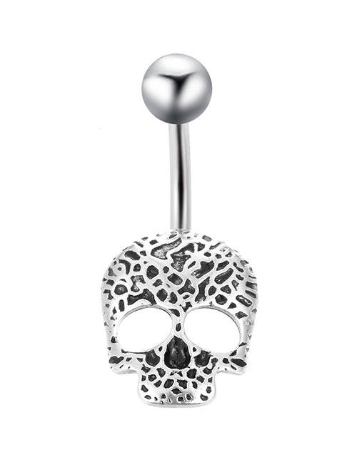 P110 Silver Skull Belly Button Ring - Iris Fashion Jewelry
