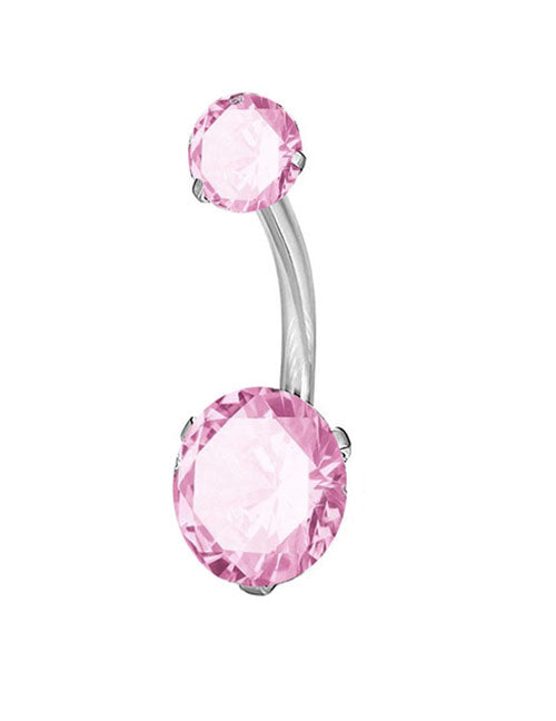 P115 Silver Light Pink Rhinestone Belly Button Ring - Iris Fashion Jewelry