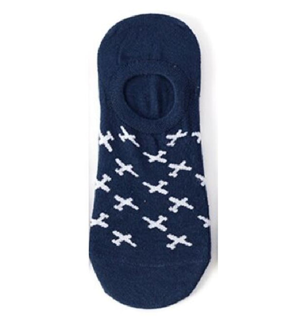 SF367 Navy Blue Airplane Cat Low Cut Socks - Iris Fashion Jewelry