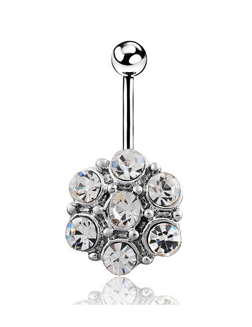 P125 Silver Crystal Rhinestone Belly Button Ring - Iris Fashion Jewelry