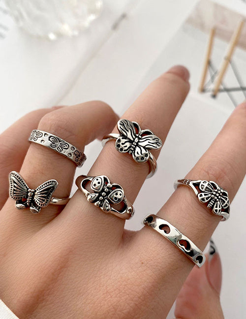 RS89 Silver Color Butterfly 6 pc. Ring Set - Iris Fashion Jewelry