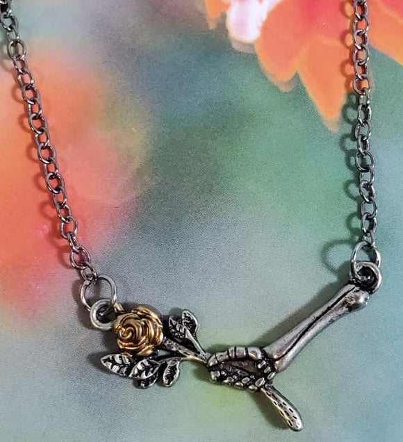 AZ120 Gun Metal Love Never Dies Rose Necklace with FREE EARRINGS - Iris Fashion Jewelry