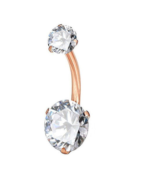 P113 Rose Gold Crystal Rhinestone Belly Button Ring - Iris Fashion Jewelry