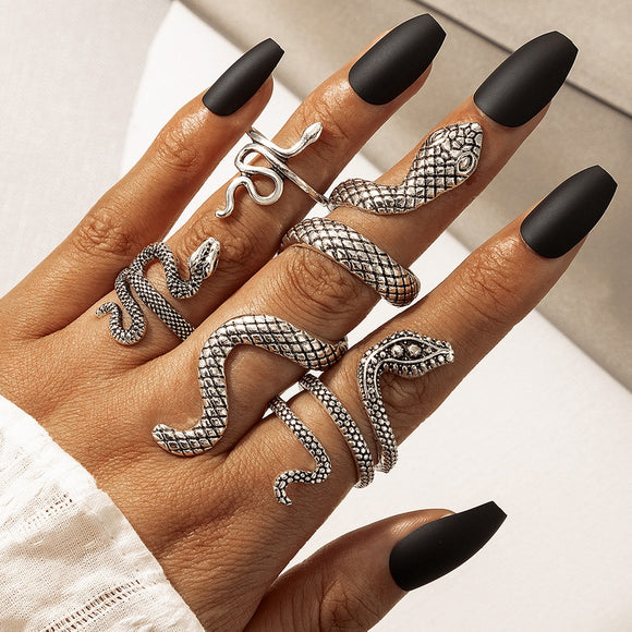RS88 Silver Color Snake 4 pc. Ring Set - Iris Fashion Jewelry