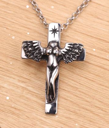 AZ1156 Silver Naked Winged Angel Necklace